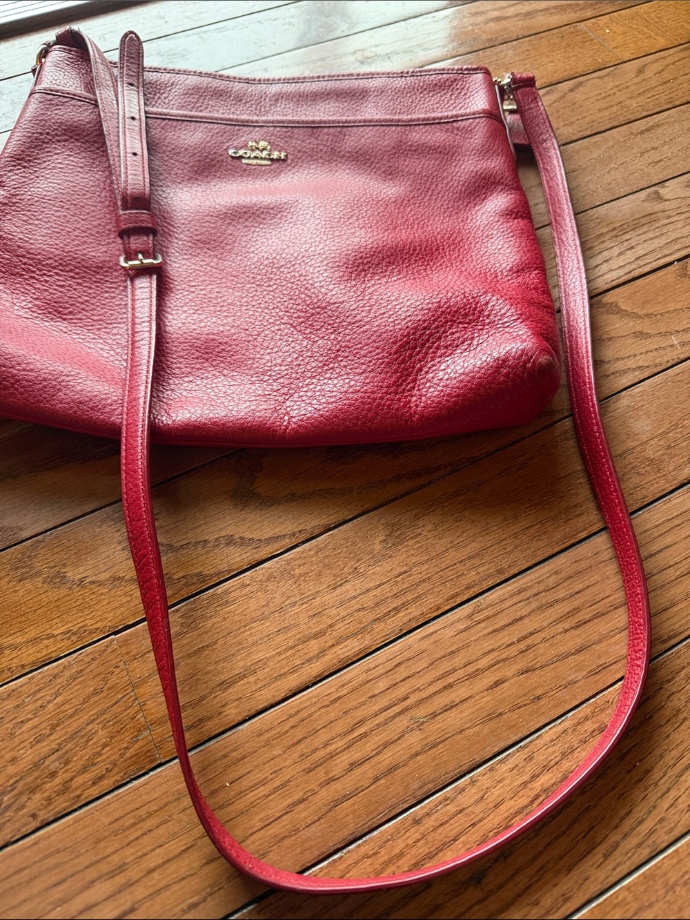 Coach Red Pebbled Leather Crossbody with Gold-Tone Logo